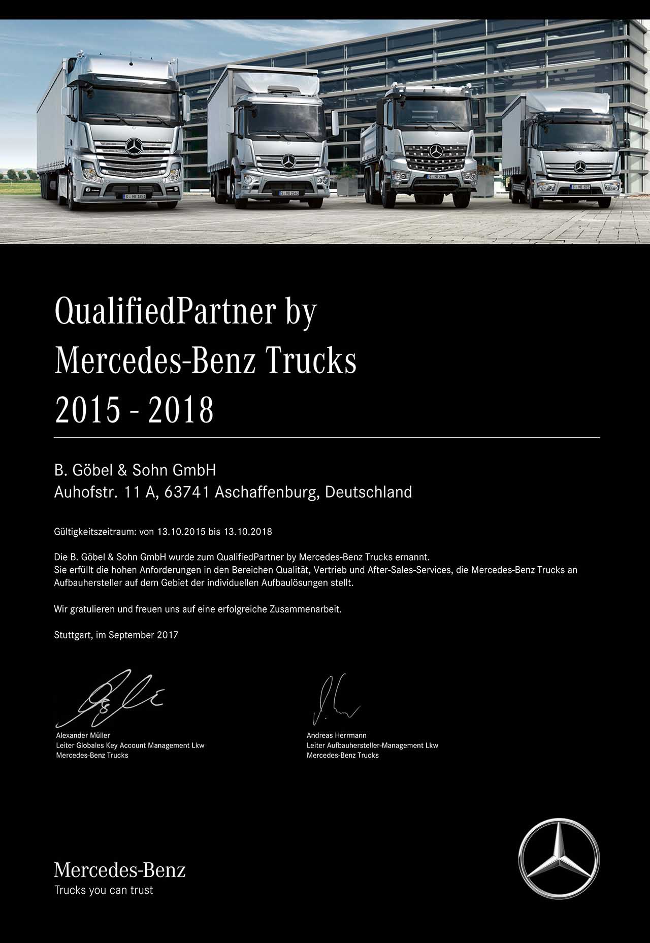 Abbildung der Zertifizierung von Mercedes-Benz Trucks